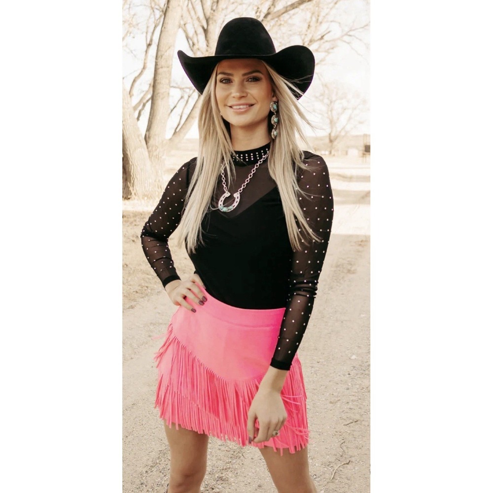 Womens Sterling Kreek Top Sheer Black Layering Rhinestone Large Western Festival
